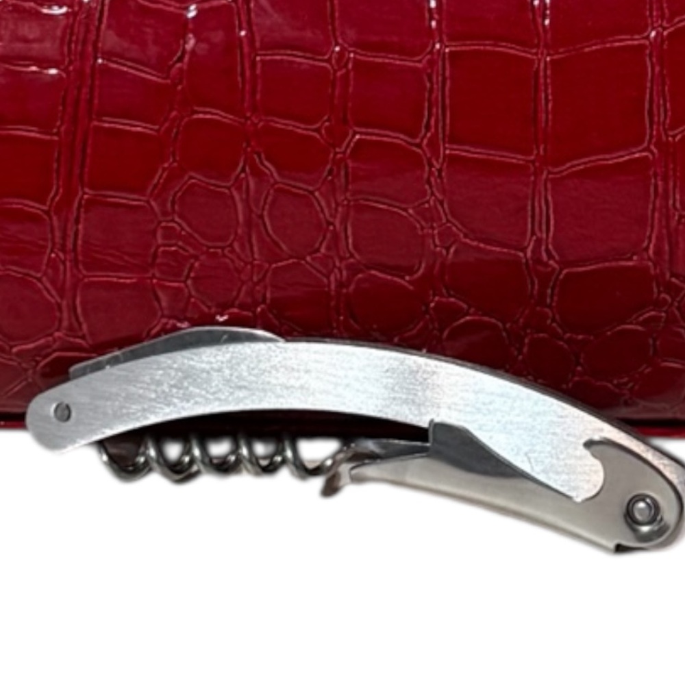 Red LOT 4 Items. Crocodile Pattern Insulated Wine Handbag Set & Wristlet - Picture 5 of 6